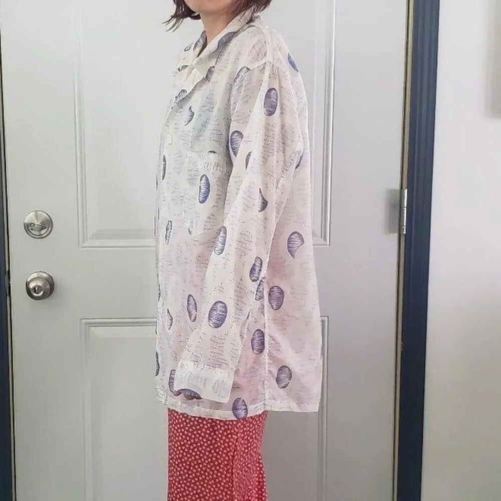70s White and‎ Blue Nylon Pajama Top